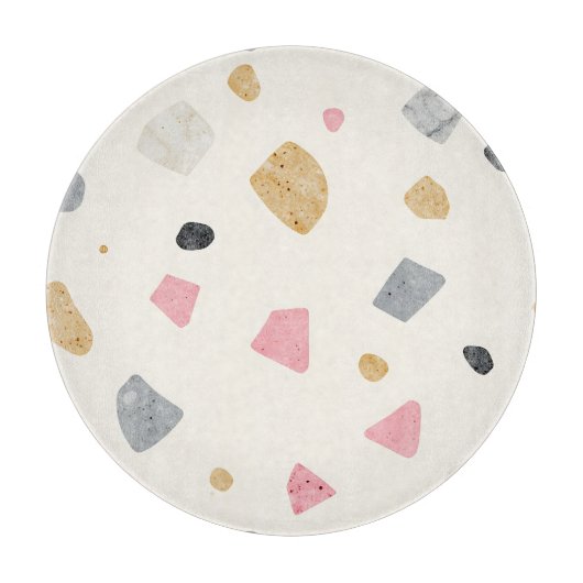 Abstraktes Terrazzo Rosa Grau Gold Muster Schneidebrett (Vorderseite)