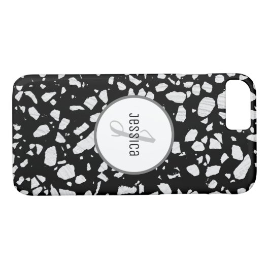 Abstraktes Terrazzo Schwarz/Weiß-Muster Case-Mate iPhone Hülle (Rückseite (Horizontal))