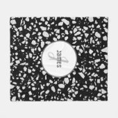 Abstraktes Terrazzo Schwarz/Weiß-Muster Fleecedecke (Vorderseite (Horizontal))