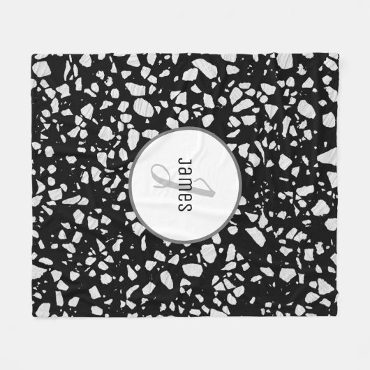 Abstraktes Terrazzo Schwarz/Weiß-Muster Fleecedecke (Vorderseite (Horizontal))