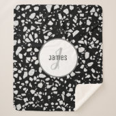 Abstraktes Terrazzo Schwarz/Weiß-Muster Sherpadecke (Vorderseite)