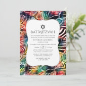 Abstraktes Tiermuster Bat Mitzvah Einladung (Stehend Vorderseite)