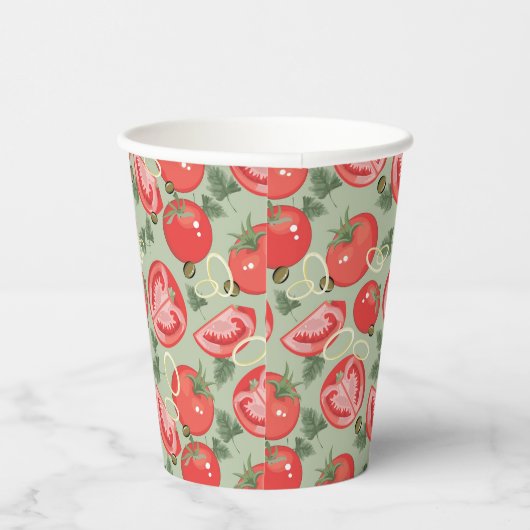 Abstraktes Tomatenmuster Pappbecher (Rechts)