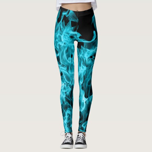 Abstraktes Trendy modernes auf Feuer-Aqua-Flammen Leggings (Vorderseite)