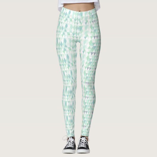 Abstraktes Triangle Minengrün Aqua Gray Muster Leggings (Vorderseite)
