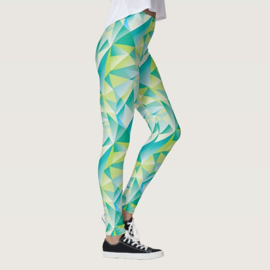 Abstraktes Triangle Mini Blue Aqua Gelbes Muster Leggings (Rechts)