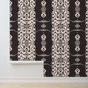 Abstraktes, tribal Inspiriert Schwarz-Beige-Muster Tapete