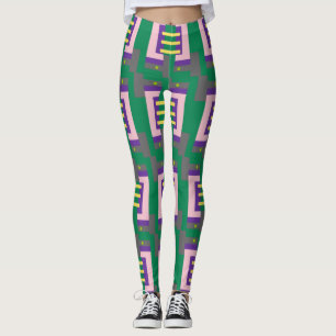 Abstraktes Triple Line Gerahmtes Muster mit Punkte Leggings