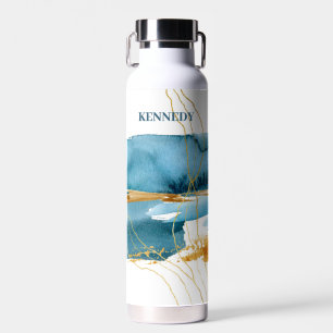 Abstraktes Tropical Blue & Gold Art Trinkflasche