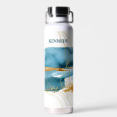 Abstraktes Tropical Blue & Gold Art Trinkflasche (Rückseite)