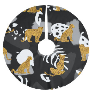 Abstraktes tropisches Blätter Leopard-Muster Polyester Weihnachtsbaumdecke