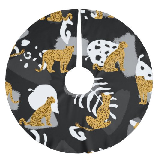 Abstraktes tropisches Blätter-Leoparden-Muster Polyester Weihnachtsbaumdecke (Vorderseite)