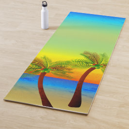 Abstraktes tropisches Leben Palmen Bäume Seascape Yogamatte