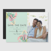 Abstraktes tropisches Minze & rosa Foto Save the D Magneteinladung (Vorne/Hinten)