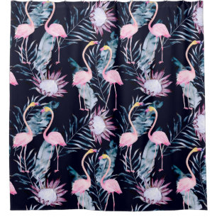 Abstraktes tropisches Muster mit Flamingo, Protea, Duschvorhang