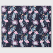 Abstraktes tropisches Muster mit Flamingo, Protea, Geschenkpapier (Flach)