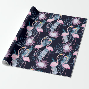 Abstraktes tropisches Muster mit Flamingo, Protea, Geschenkpapier