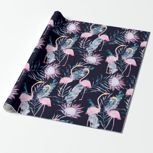 Abstraktes tropisches Muster mit Flamingo, Protea, Geschenkpapier (Ungerollt)