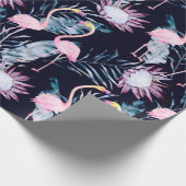 Abstraktes tropisches Muster mit Flamingo, Protea, Geschenkpapier (Ecke)