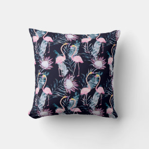 Abstraktes tropisches Muster mit Flamingo, Protea, Kissen