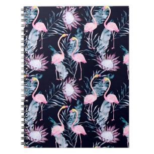 Abstraktes tropisches Muster mit Flamingo, Protea, Notizblock