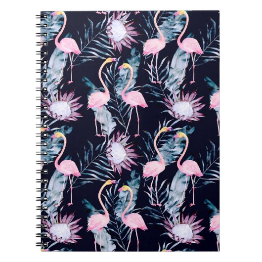 Abstraktes tropisches Muster mit Flamingo, Protea, Notizblock (Vorderseite)