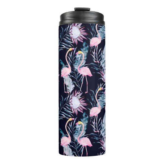 Abstraktes tropisches Muster mit Flamingo, Protea, Thermosbecher (Vorderseite)
