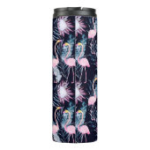 Abstraktes tropisches Muster mit Flamingo, Protea, Thermosbecher (Rückseite)