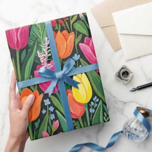 Abstraktes Tulpen-Schmetterling-Gouache-Geschenkpa Geschenkpapier