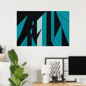 Abstraktes Türkis Türkis Schwarzes Design Poster (Heimbüro)
