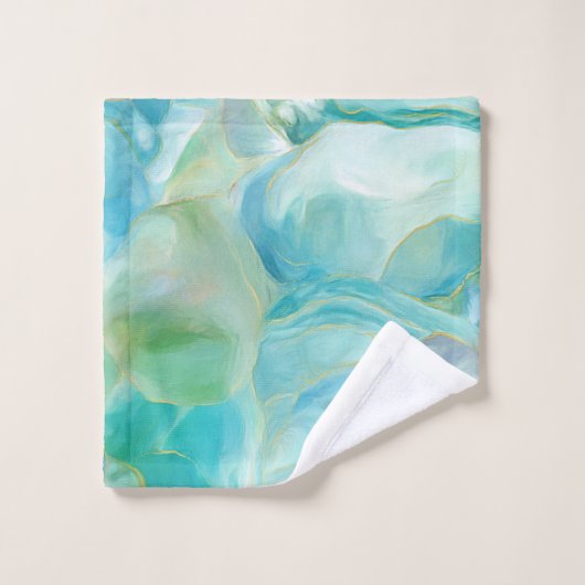 Abstraktes türkisfarbenes Aquarell Gemstone Strand Badhandtuch Set (Waschlappen)