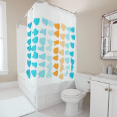 abstraktes türkisfarbenes und orangefarbenes Farbs Duschvorhang (Beispiel)