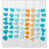 abstraktes türkisfarbenes und orangefarbenes Farbs Duschvorhang (Vorderseite)