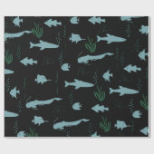 Abstraktes Unterwassermuster mit Fischen und Algen Geschenkpapier (Flach)