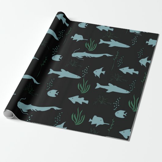 Abstraktes Unterwassermuster mit Fischen und Algen Geschenkpapier (Ungerollt)