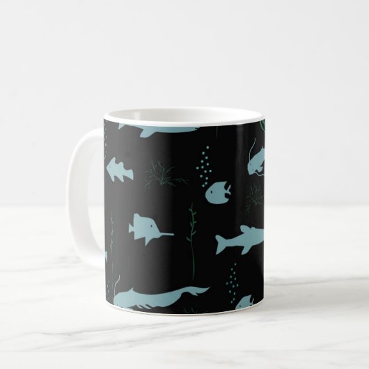 Abstraktes Unterwassermuster mit Fischen und Algen Kaffeetasse (Vorderseite Links)