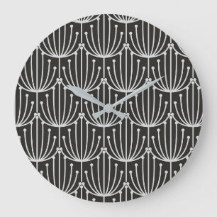 Abstraktes Vintage-Blumenmuster in Schwarz-Weiß-Mu Große Wanduhr
