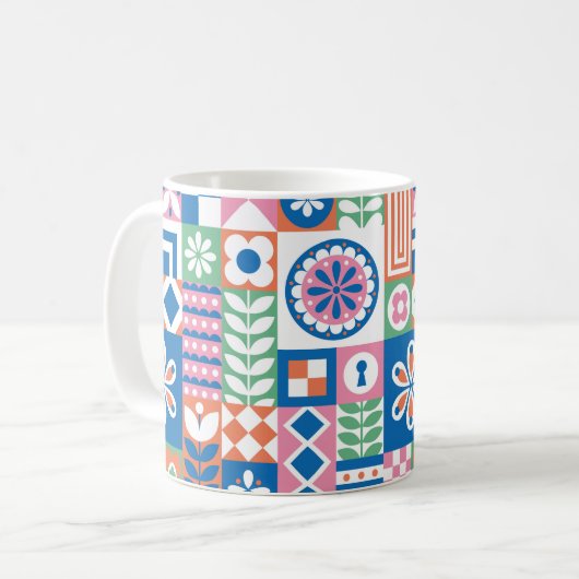 Abstraktes Vintages Blumenmuster. skandinavisch un Kaffeetasse (Vorderseite Links)