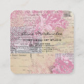 Abstraktes Vintages Collage Pink Quadratische Visitenkarte (Rückseite)