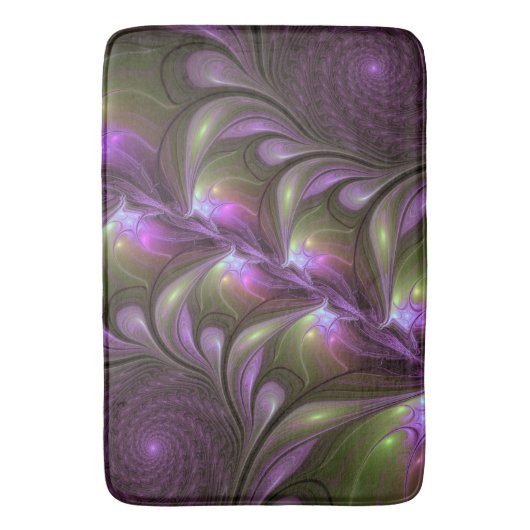 Abstraktes Violett Lila Khaki Fraktal Badematte (Vorderseite Vertikal)