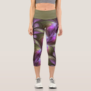Abstraktes Violett Lila Khaki Fraktal Capri Leggings