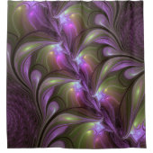 Abstraktes Violett Lila Khaki Fraktal Duschvorhang (Vorderseite)