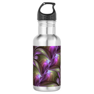 Abstraktes Violett Lila Khaki Fraktal Edelstahlflasche
