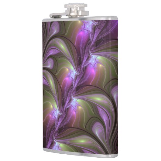 Abstraktes Violett Lila Khaki Fraktal Flachmann (Links)