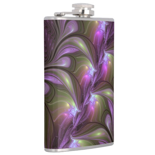 Abstraktes Violett Lila Khaki Fraktal Flachmann (Rechts)