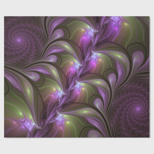 Abstraktes Violett Lila Khaki Fraktal Geschenkpapier (Flach)