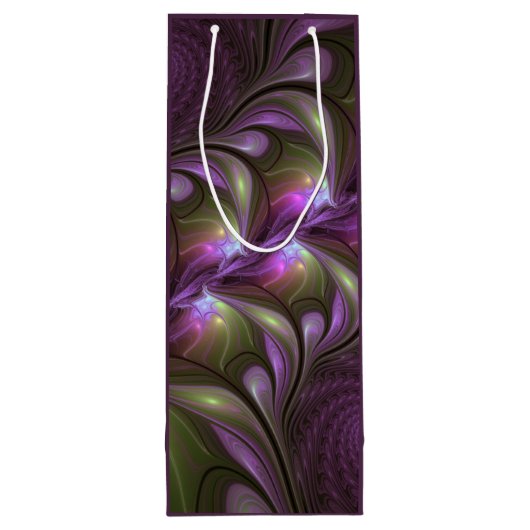 Abstraktes Violett Lila Khaki Fraktal Geschenktüte Für Weinflaschen (Rückseite)