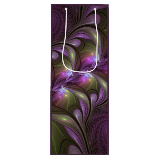 Abstraktes Violett Lila Khaki Fraktal Geschenktüte Für Weinflaschen (Vorderseite)
