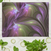 Abstraktes Violett Lila Khaki Fraktal Geschirrtuch (Gefaltet)