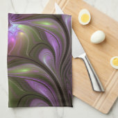 Abstraktes Violett Lila Khaki Fraktal Geschirrtuch (Viertel Falte)